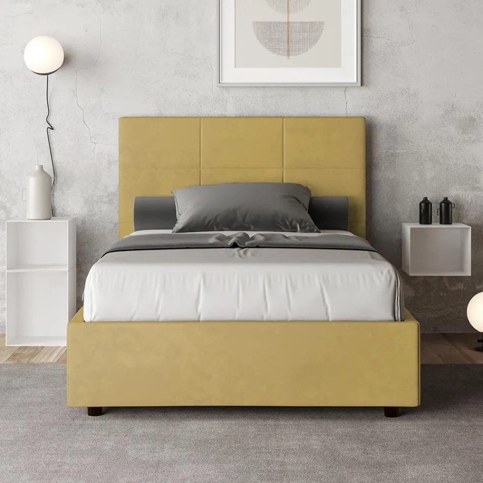 Letto 140x200 cm con Testata a Rettangoli in Microfibra Made in Italy - Brina Viadurini