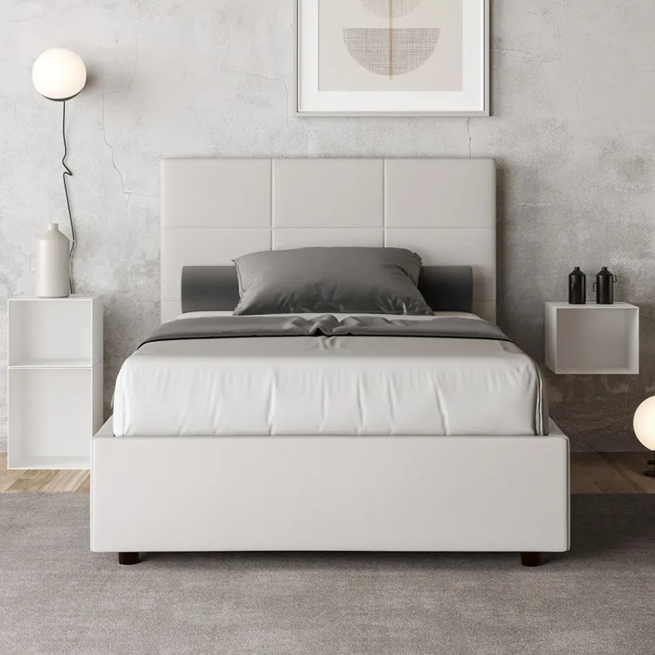 Letto 140x200 cm con Testata a Rettangoli in Similpelle Made in Italy - Brina Viadurini