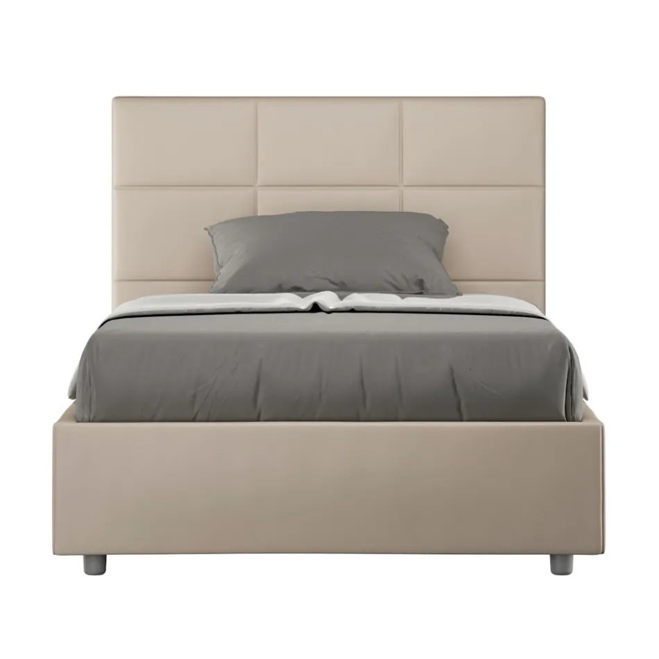 Letto 140x200 cm con Testata a Rettangoli in Similpelle Made in Italy - Brina Viadurini