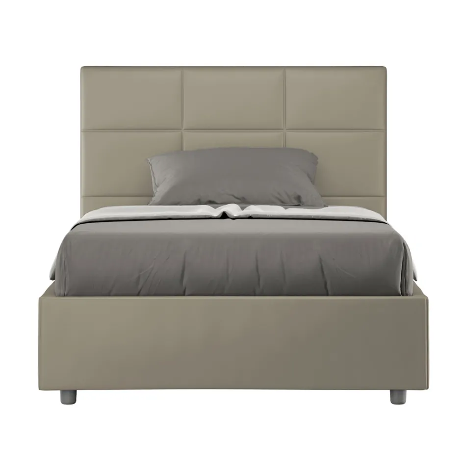 Letto 140x200 cm con Testata a Rettangoli in Similpelle Made in Italy - Brina Viadurini