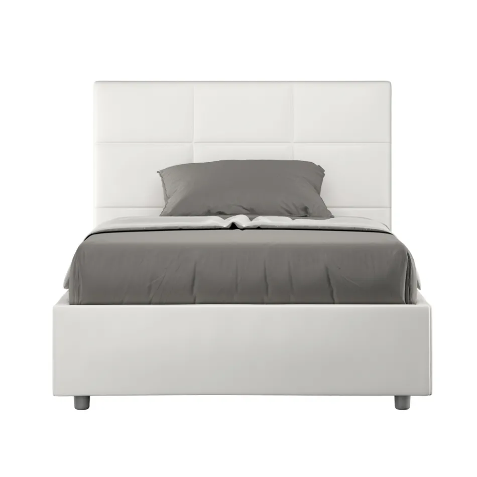Letto 140x200 cm con Testata a Rettangoli in Similpelle Made in Italy - Brina Viadurini