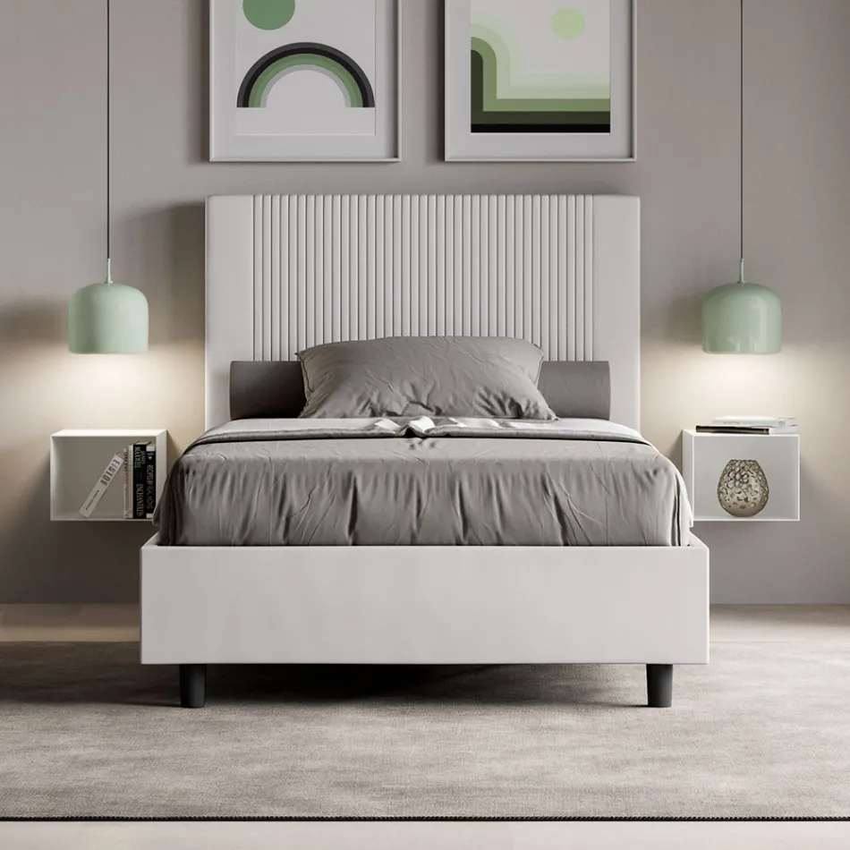 Letto 140x200 cm con Testata Decorata con Linee Verticali Made in Italy - Pattini Viadurini