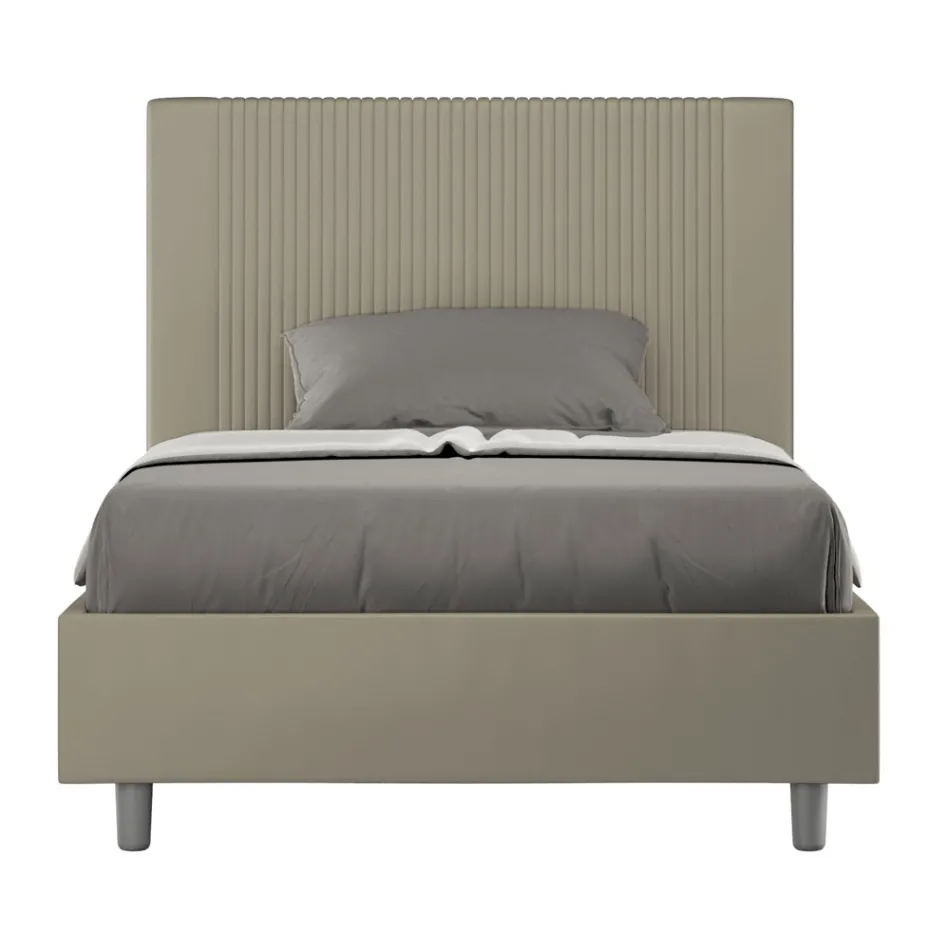 Letto 140x200 cm con Testata Decorata con Linee Verticali Made in Italy - Pattini Viadurini