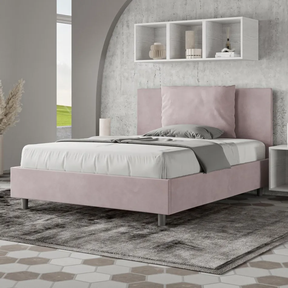 Letto 140x200 cm Testata con Cuscinatura in Microfibra Made in Italy - Olimpiadi Viadurini
