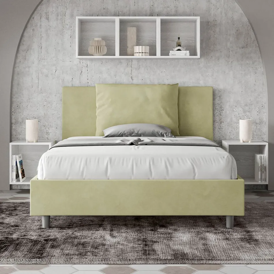 Letto 140x200 cm Testata con Cuscinatura in Microfibra Made in Italy - Olimpiadi Viadurini