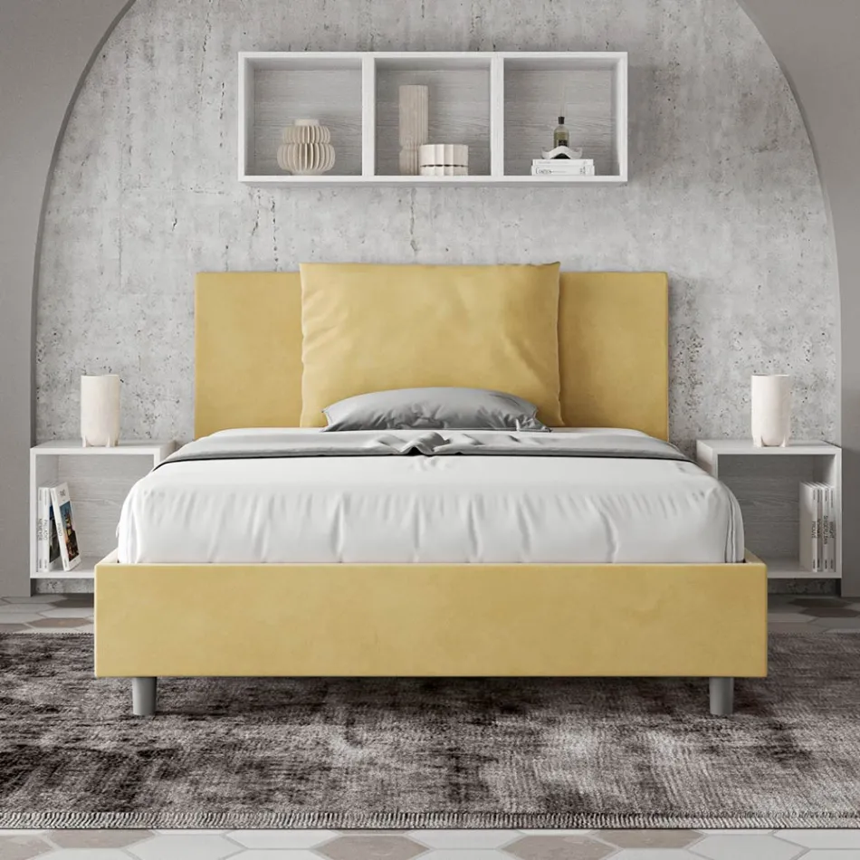 Letto 140x200 cm Testata con Cuscinatura in Microfibra Made in Italy - Olimpiadi Viadurini