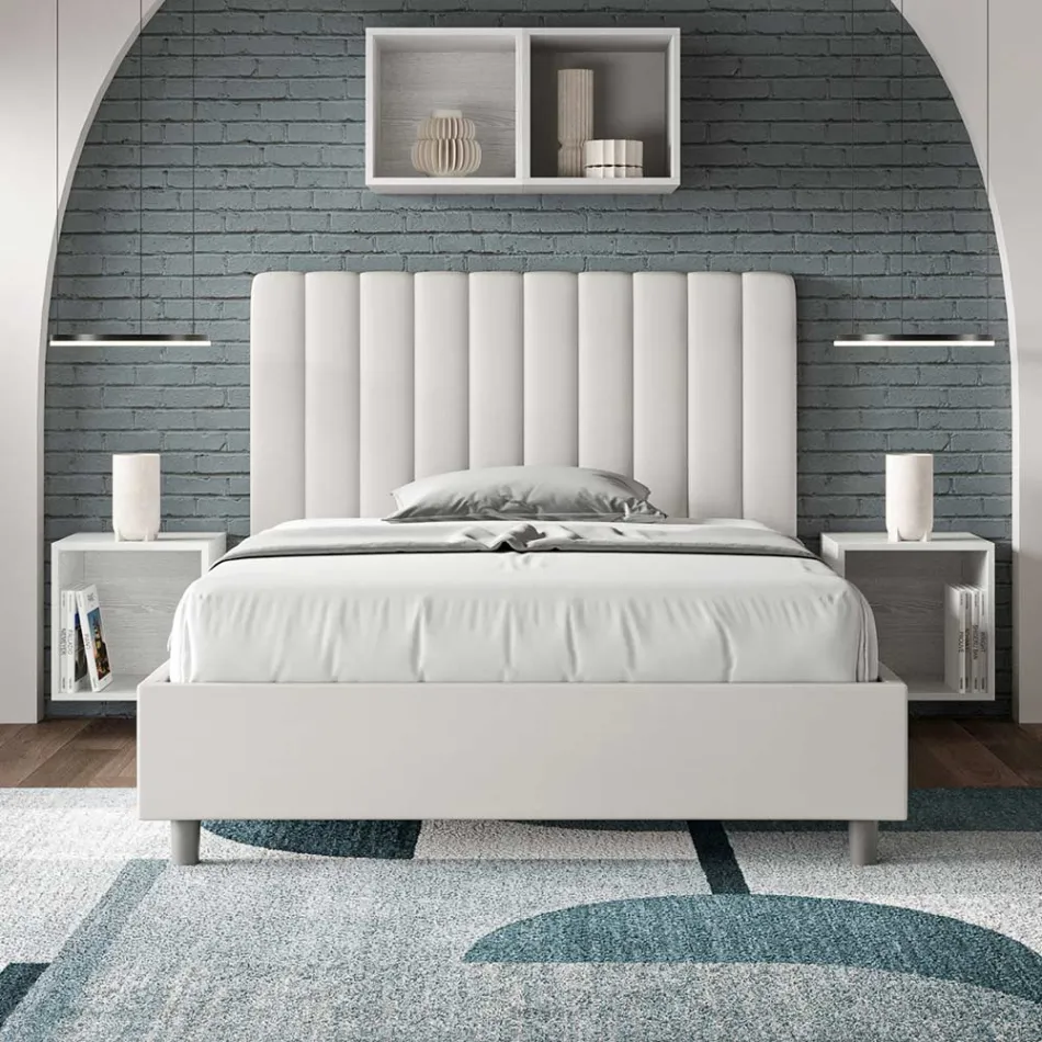 Letto 140x200 cm Testata con Linee Verticali Simmetriche Made in Italy - Guanto Viadurini