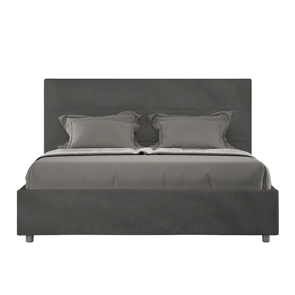 Letto 160x200 cm con Testata a Rettangoli in Microfibra Made in Italy - Brina Viadurini