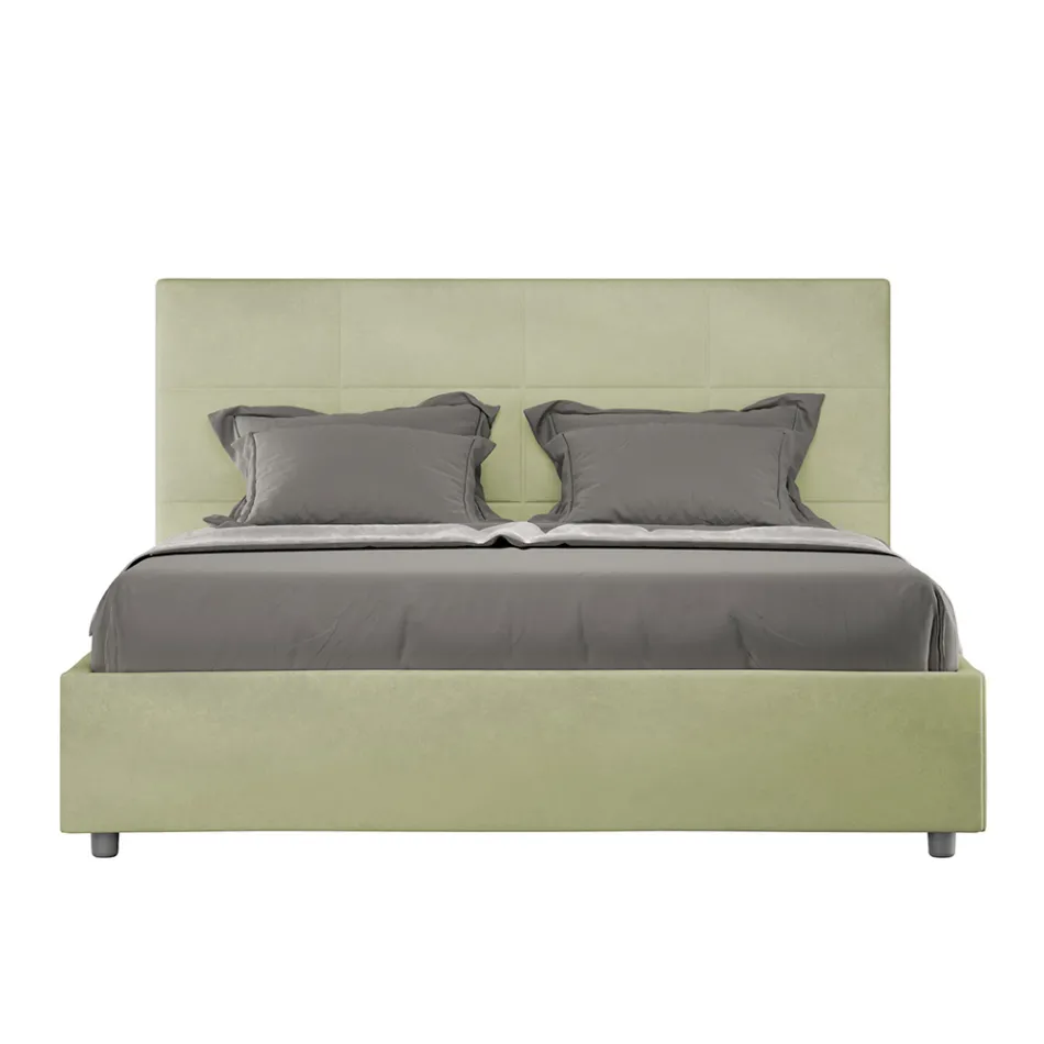 Letto 160x200 cm con Testata a Rettangoli in Microfibra Made in Italy - Brina Viadurini