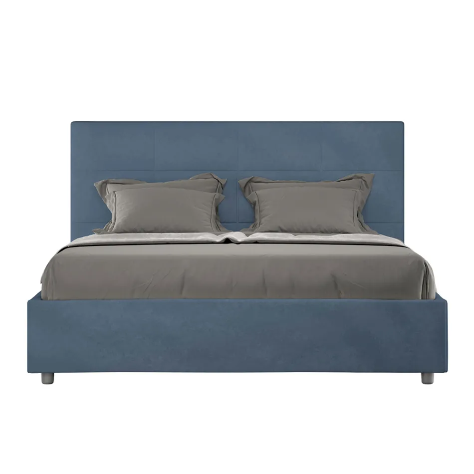 Letto 160x200 cm con Testata a Rettangoli in Microfibra Made in Italy - Brina Viadurini