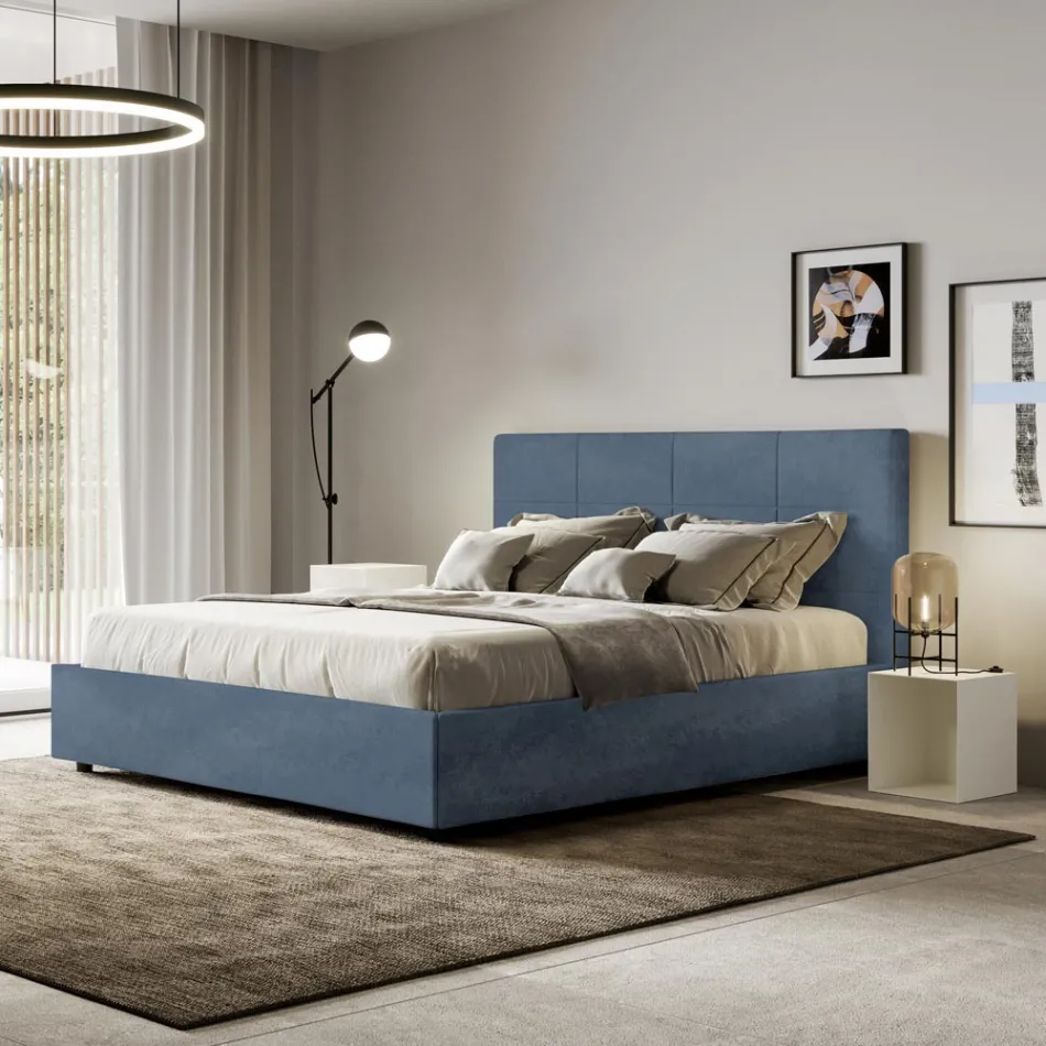 Letto 160x200 cm con Testata a Rettangoli in Microfibra Made in Italy - Brina Viadurini