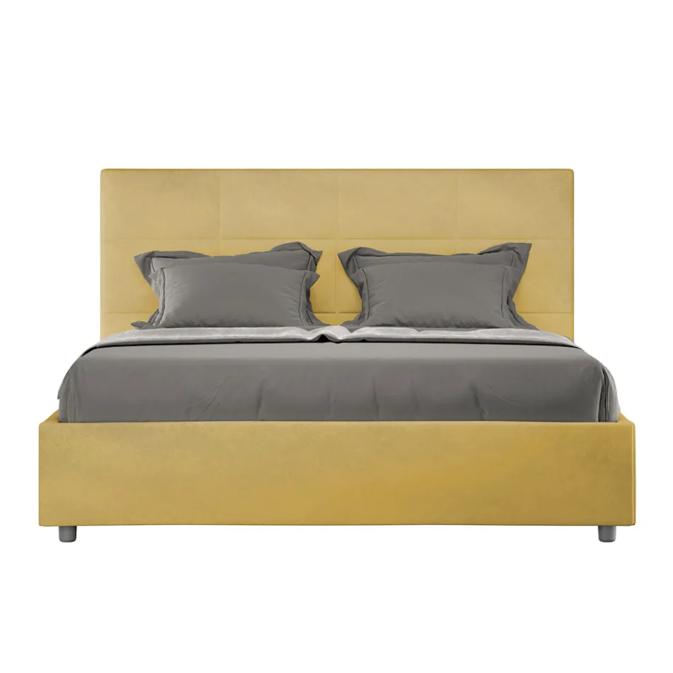 Letto 160x200 cm con Testata a Rettangoli in Microfibra Made in Italy - Brina Viadurini
