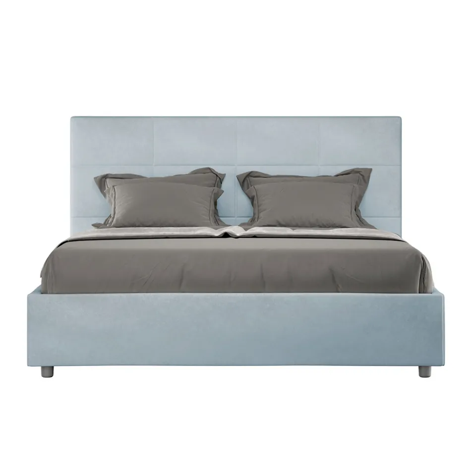 Letto 160x200 cm con Testata a Rettangoli in Microfibra Made in Italy - Brina Viadurini
