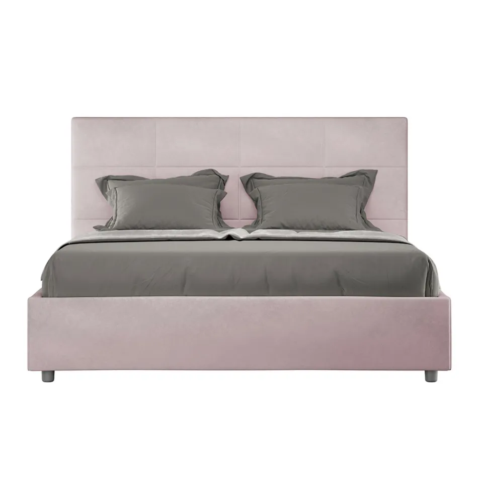 Letto 160x200 cm con Testata a Rettangoli in Microfibra Made in Italy - Brina Viadurini