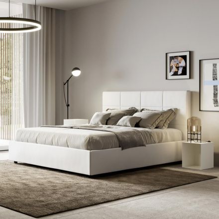 Letto 160x200 cm con Testata a Rettangoli in Similpelle Made in Italy - Brina Viadurini