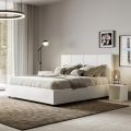 Letto 160x200 cm con Testata a Rettangoli in Similpelle Made in Italy - Brina