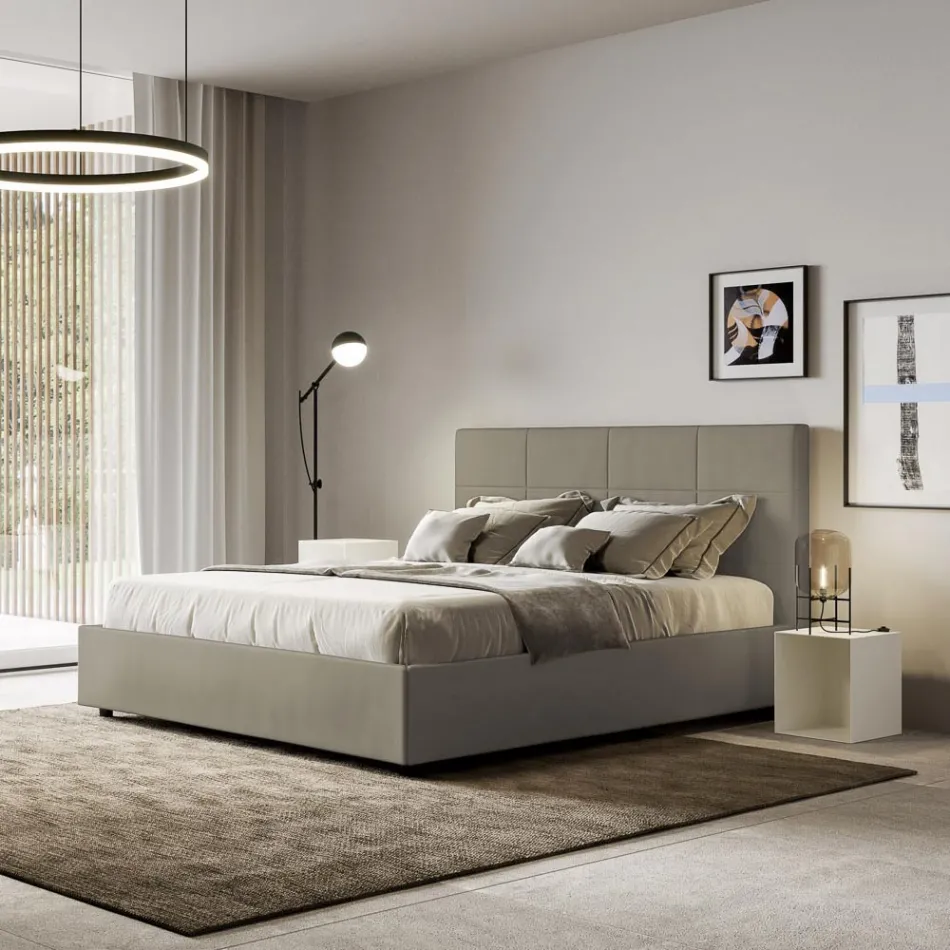 Letto 160x200 cm con Testata a Rettangoli in Similpelle Made in Italy - Brina Viadurini
