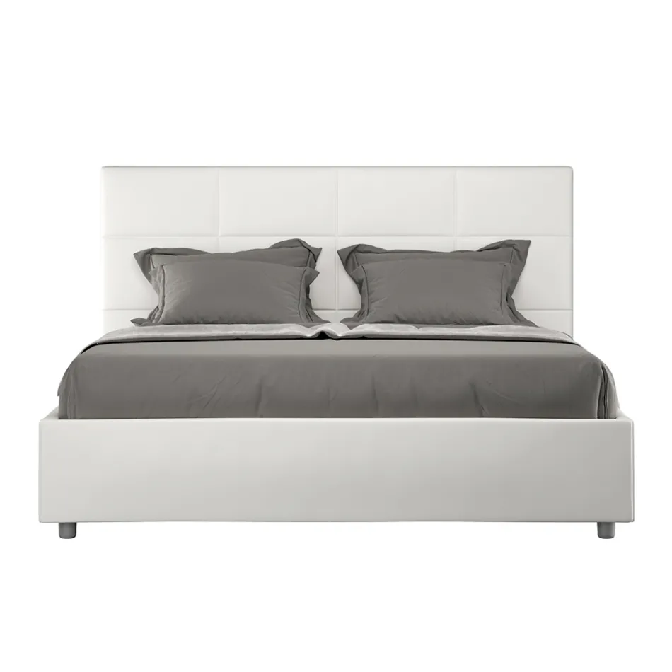 Letto 160x200 cm con Testata a Rettangoli in Similpelle Made in Italy - Brina Viadurini