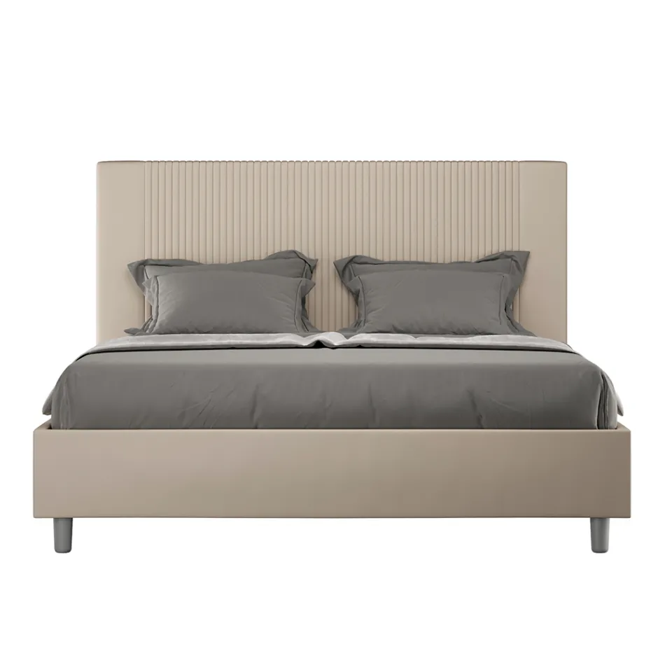 Letto 160x200 cm con Testata Decorata con Linee Verticali Made in Italy - Pattini Viadurini