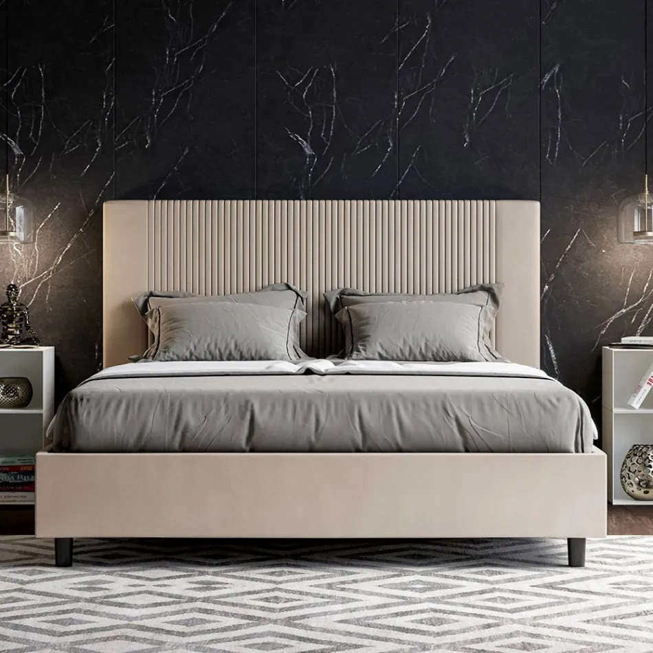 Letto 160x200 cm con Testata Decorata con Linee Verticali Made in Italy - Pattini Viadurini