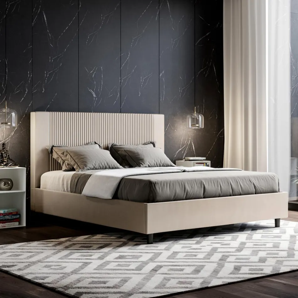 Letto 160x200 cm con Testata Decorata con Linee Verticali Made in Italy - Pattini Viadurini