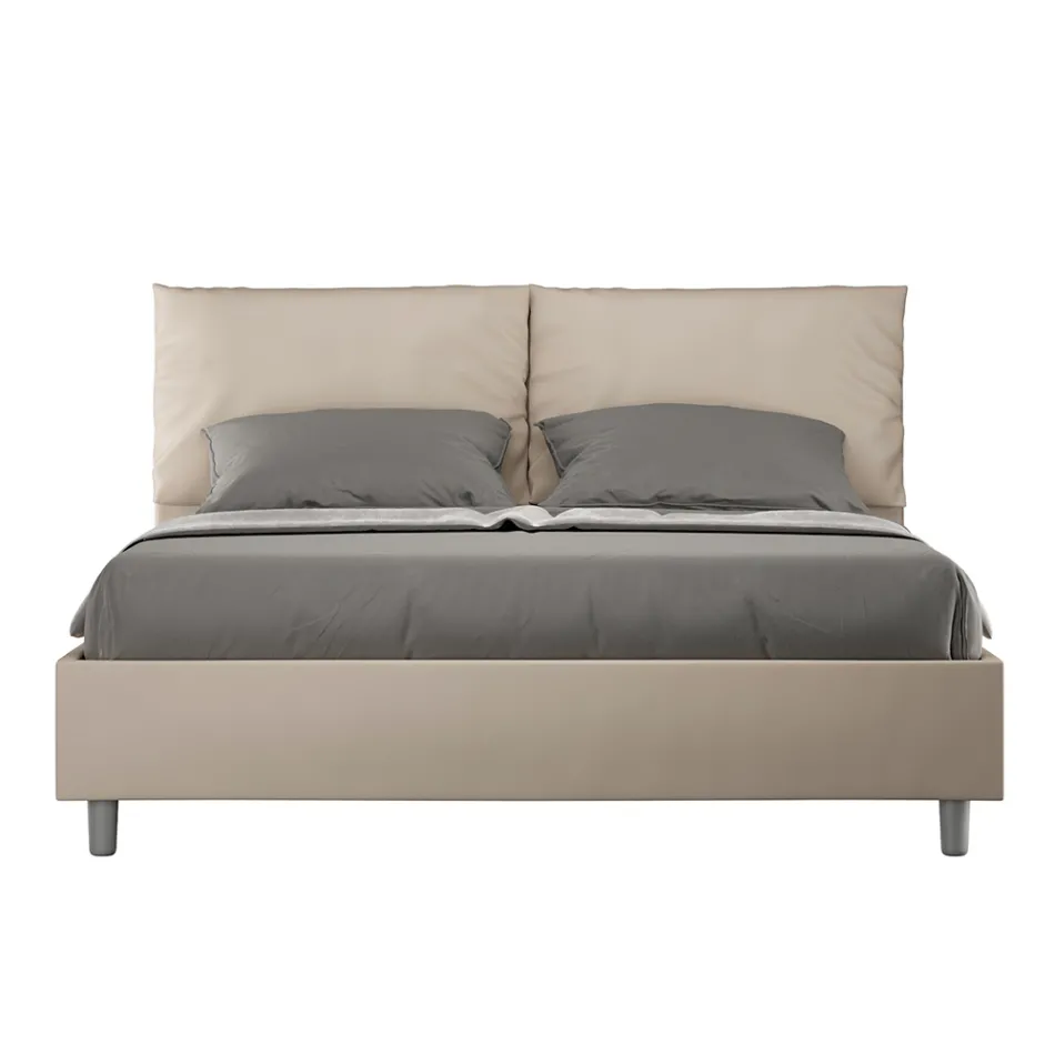 Letto 160x200 cm Testata con Cuscinatura in Similpelle Made in Italy - Olimpiadi Viadurini