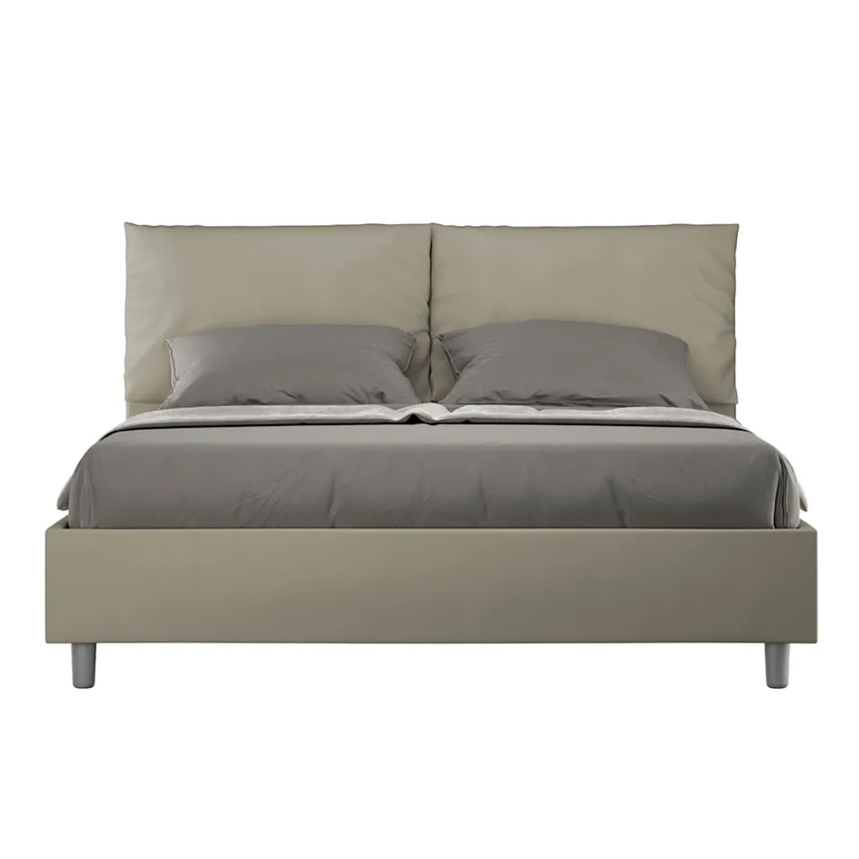 Letto 160x200 cm Testata con Cuscinatura in Similpelle Made in Italy - Olimpiadi Viadurini