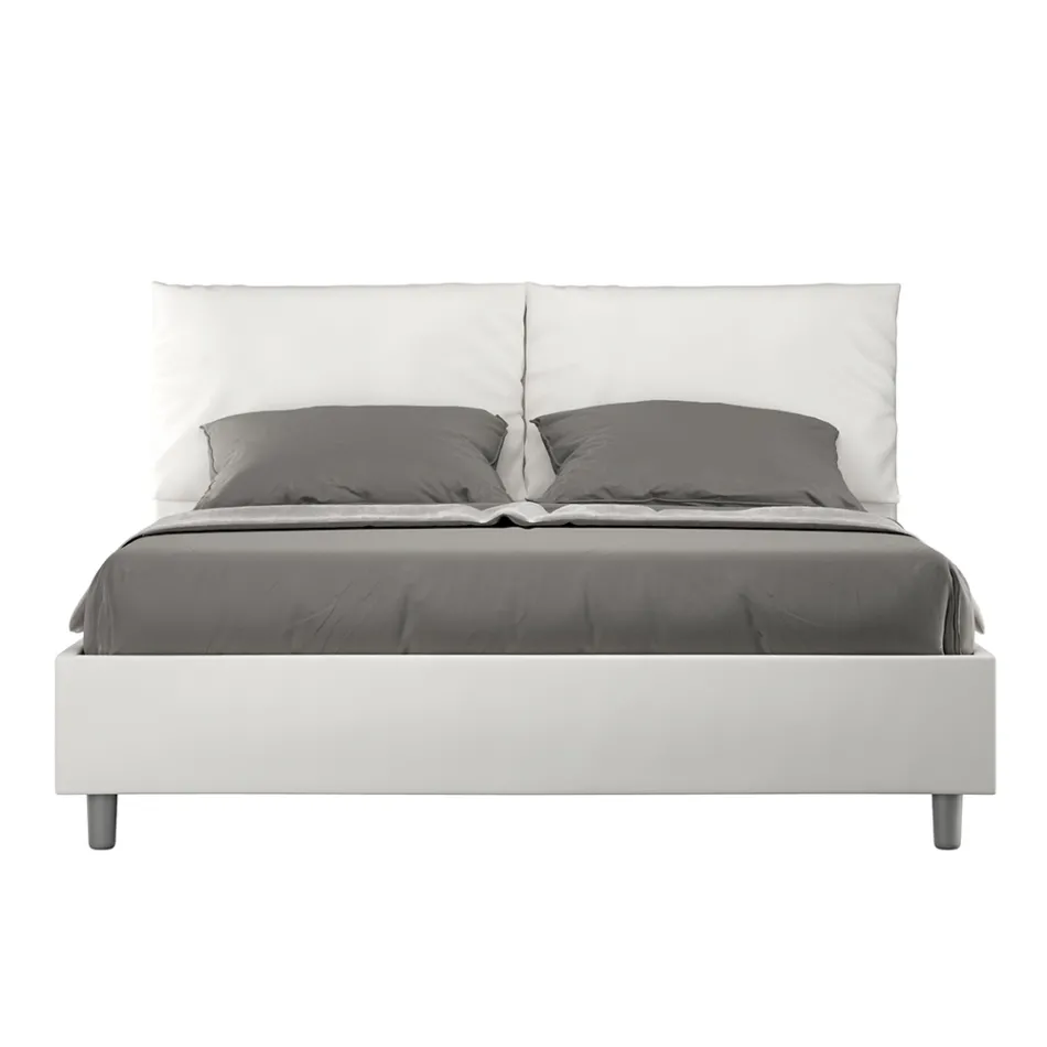 Letto 160x200 cm Testata con Cuscinatura in Similpelle Made in Italy - Olimpiadi Viadurini