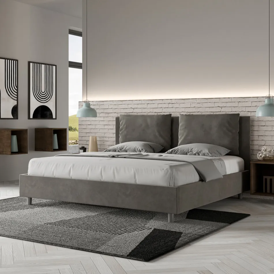 Letto 180x200 cm Testata con Cuscinatura in Microfibra Made in Italy - Olimpiadi Viadurini