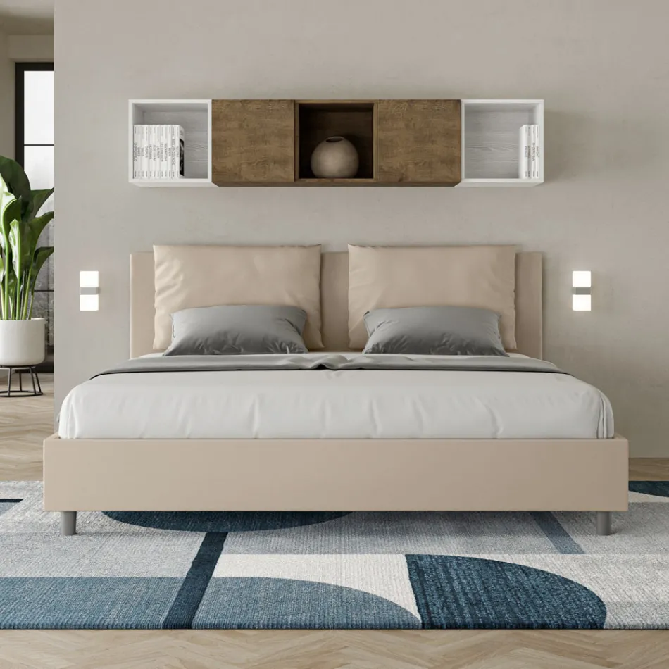 Letto 180x200 cm Testata con Cuscinatura in Similpelle Made in Italy - Olimpiadi Viadurini
