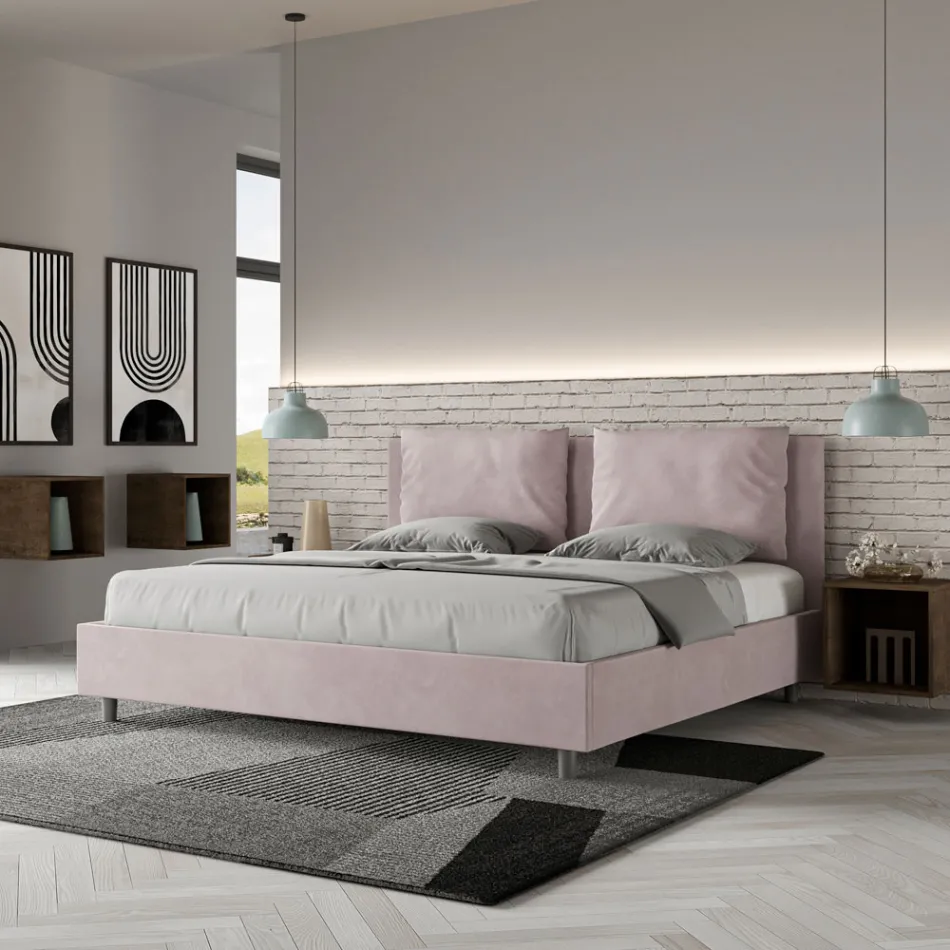Letto 190x200 cm Testata con Cuscinatura in Microfibra Made in Italy - Olimpiadi Viadurini