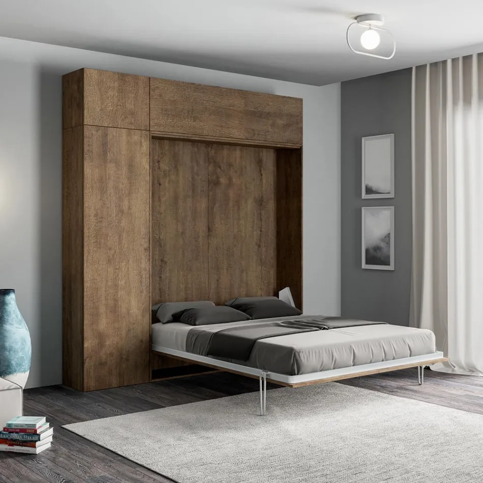 Letto a Una Piazza e Mezza a Scomparsa Verticale con Colonna e Pensile - Magicompare Viadurini