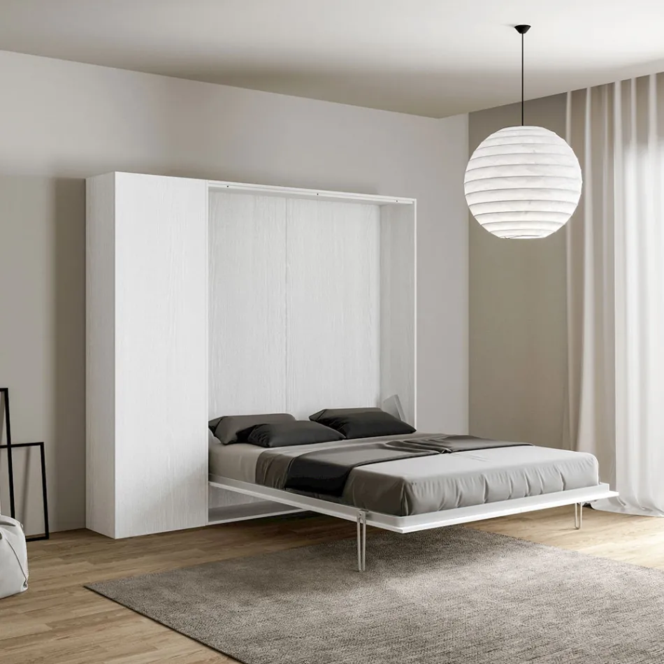 Letto a Una Piazza e Mezza a Scomparsa Verticale con Colonna - Magicompare Viadurini
