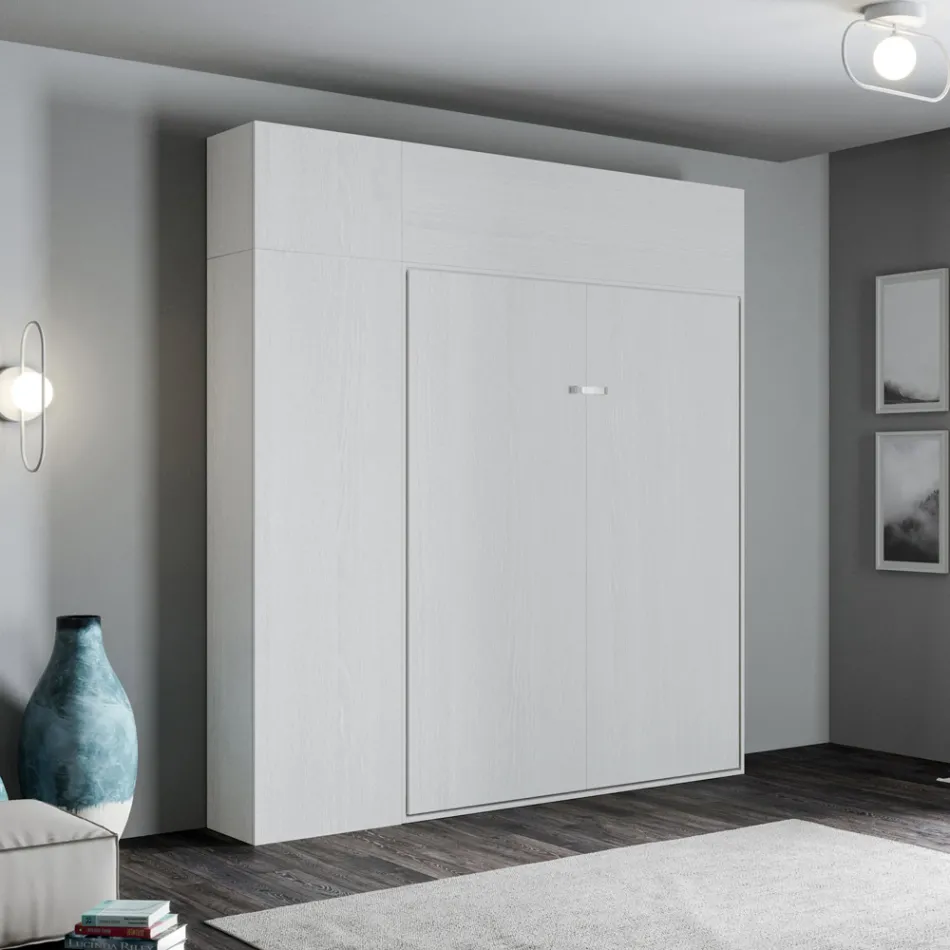 Letto Alla Francese a Scomparsa Verticale con Pensile e Colonna - Magicompare Viadurini