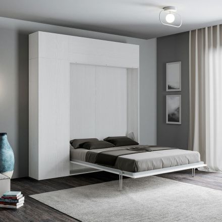 Letto Alla Francese a Scomparsa Verticale con Pensile e Colonna - Magicompare Viadurini