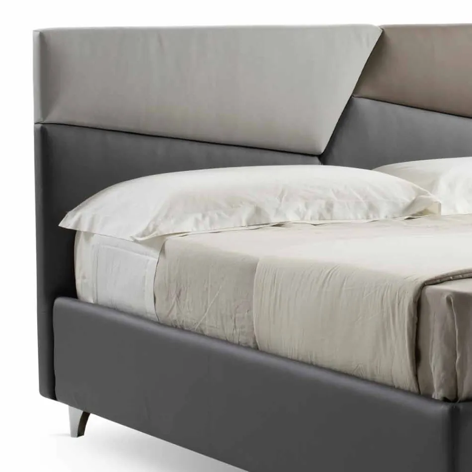 Letto con Contenitore Matrimoniale Imbottito in Ecopelle Made in Italy – Raggino Viadurini