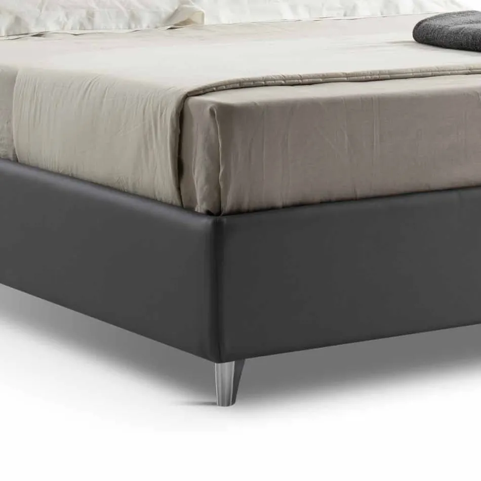Letto con Contenitore Matrimoniale Imbottito in Ecopelle Made in Italy – Raggino Viadurini