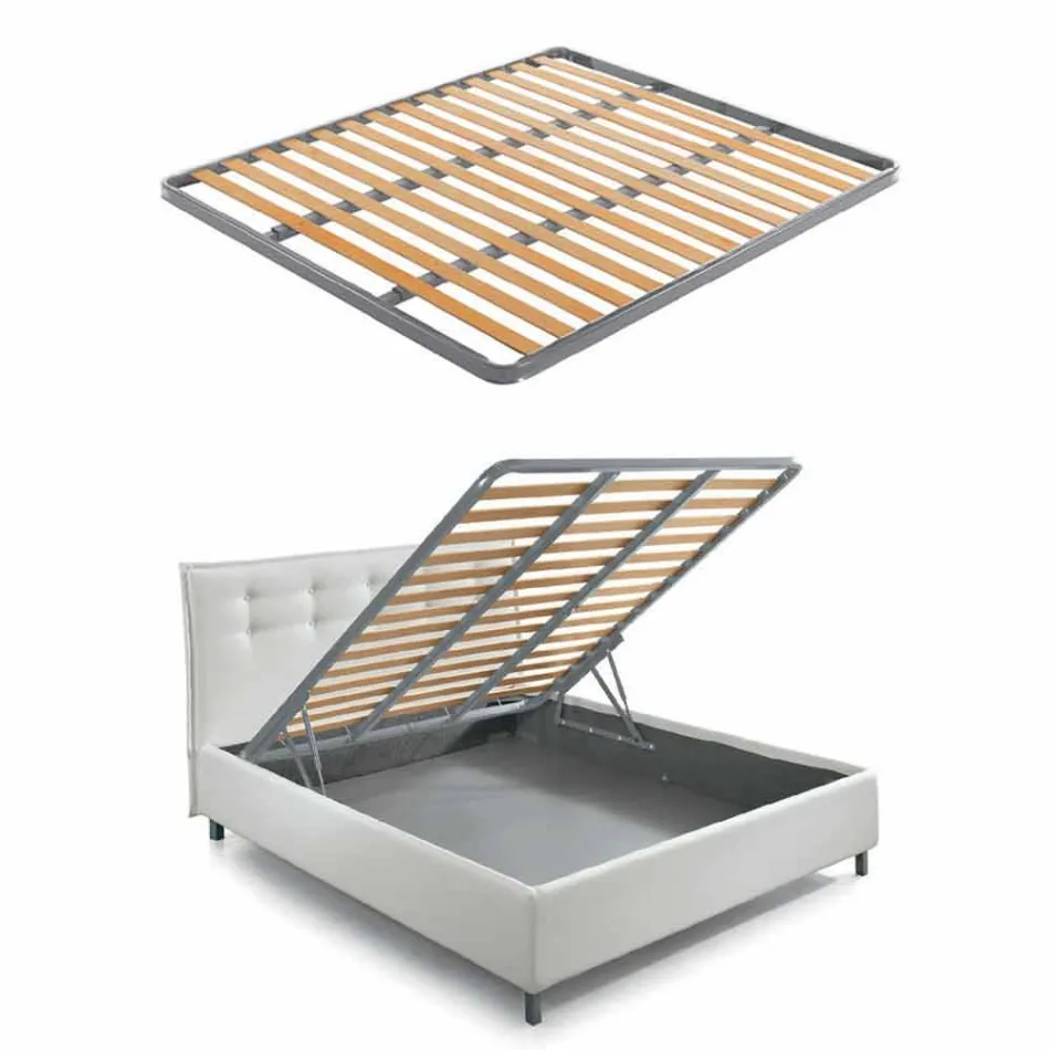 Letto con Contenitore Matrimoniale Imbottito in Ecopelle Made in Italy – Raggino Viadurini