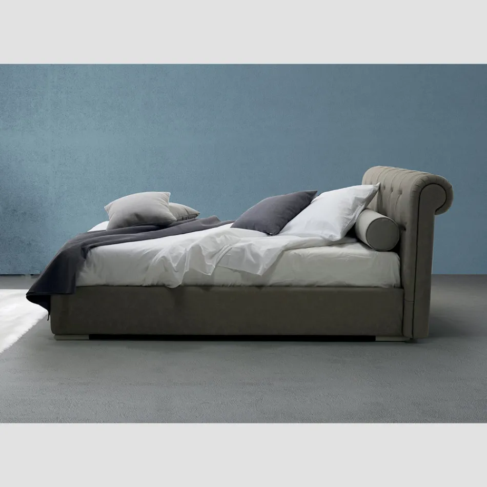 Letto con Contenitore Matrimoniale in Ecopelle o Tessuto Made in Italy – Bambola Viadurini
