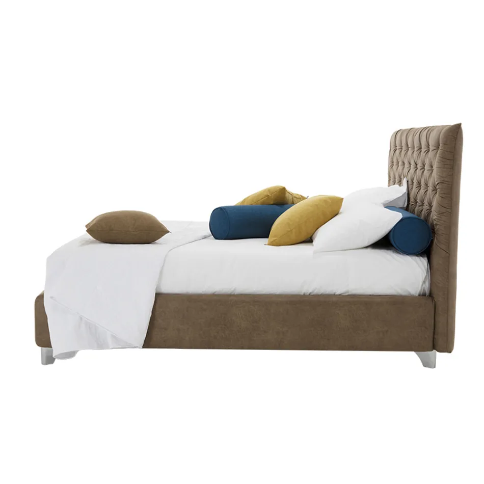 Letto Contenitore Matrimoniale Imbottito Tessuto o Ecopelle Made in Italy – Euro Viadurini