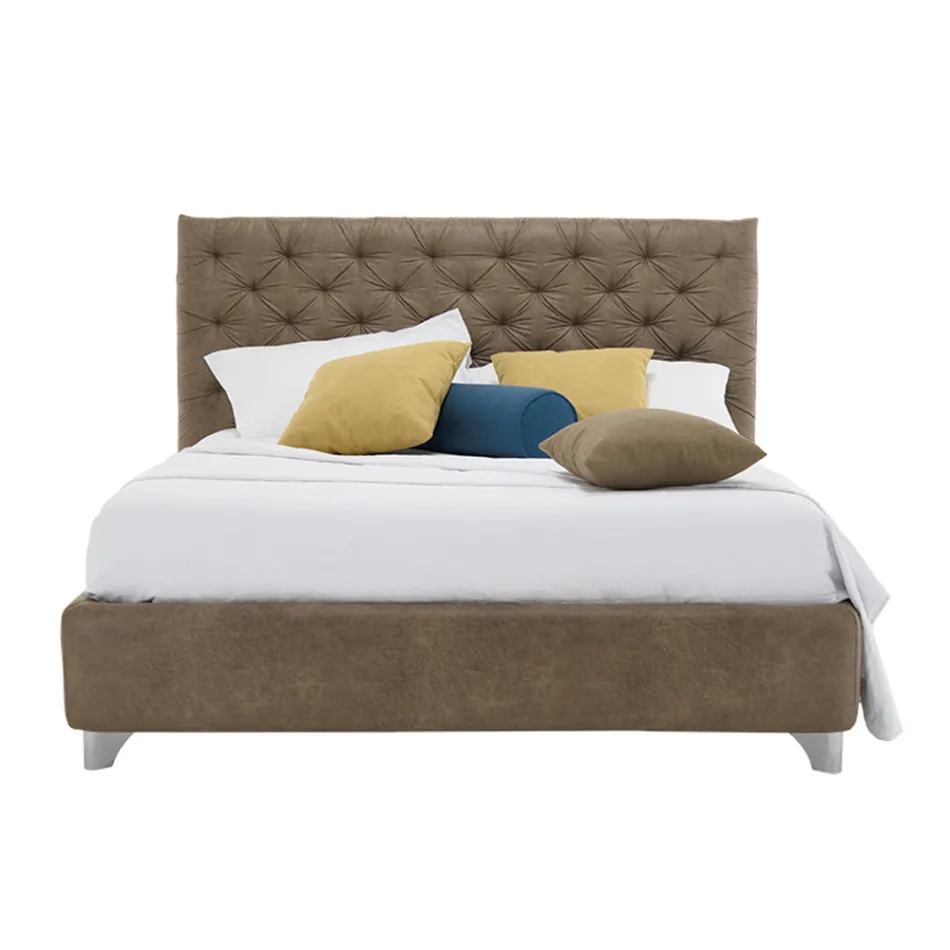Letto Contenitore Matrimoniale Imbottito Tessuto o Ecopelle Made in Italy – Euro Viadurini
