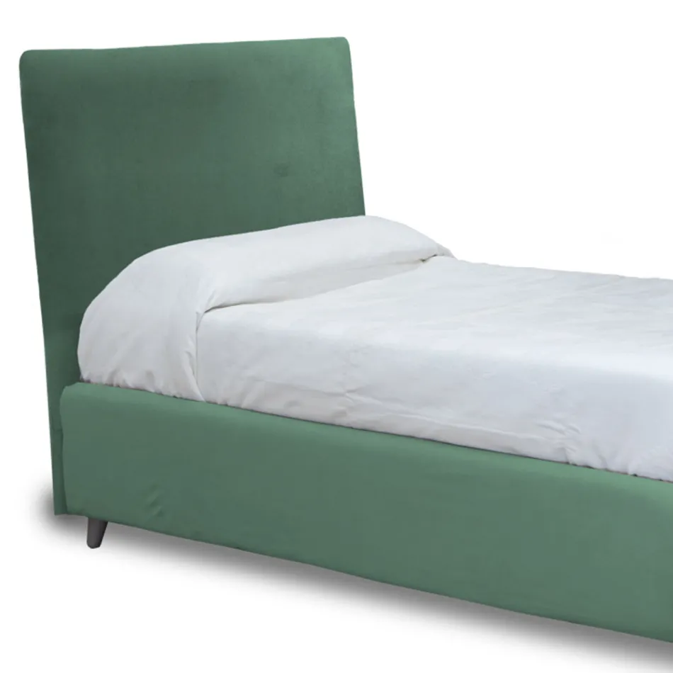 Letto da Una Piazza con Testiera in Tessuto Realizzato in Italia - Fiuto Viadurini