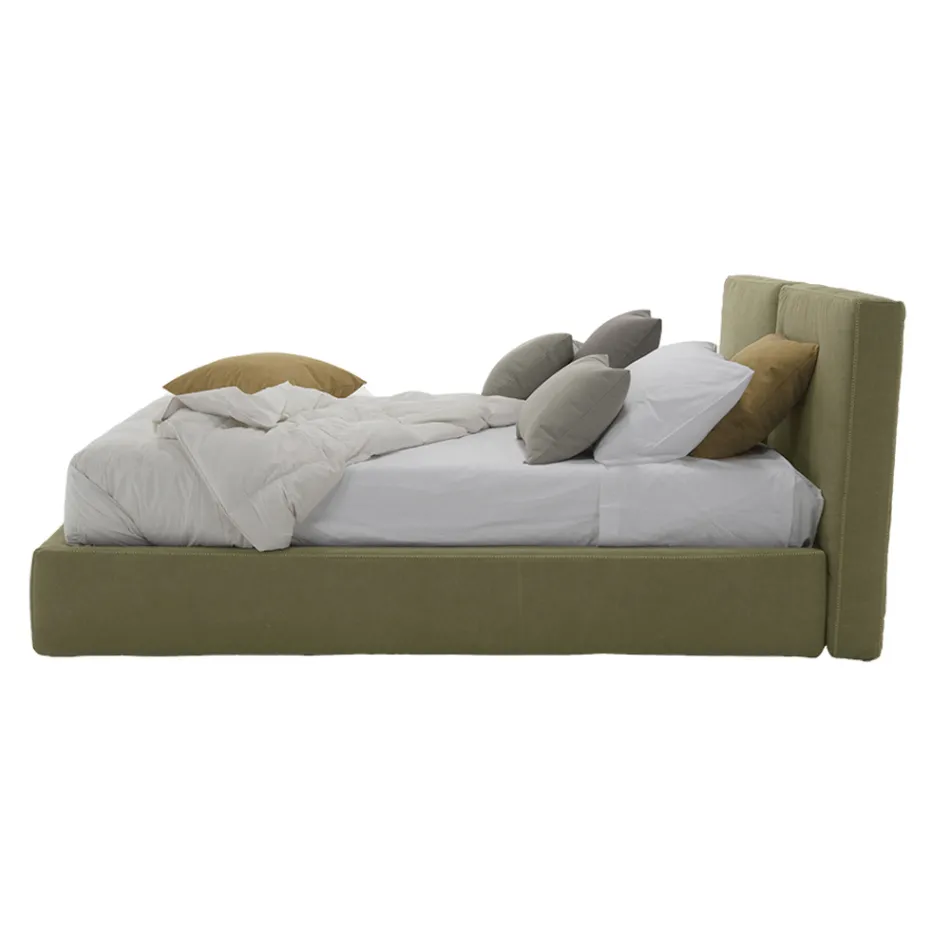 Letto Imbottito Matrimoniale con Box in Tessuto Ecopelle Made in Italy – Deserto Viadurini