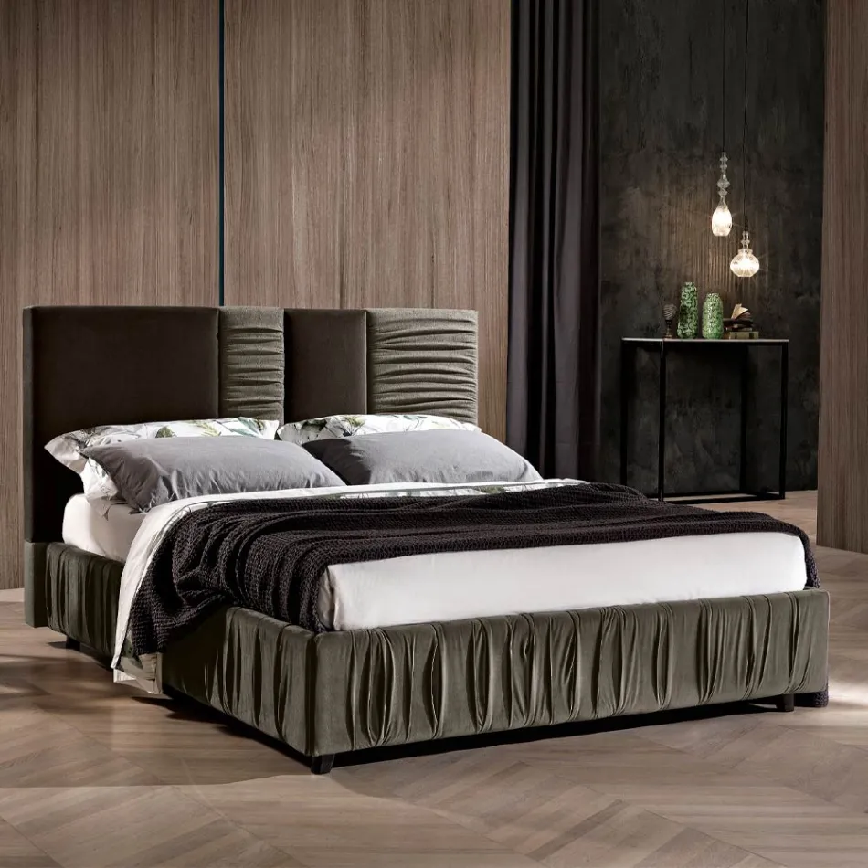 Letto Imbottito Matrimoniale Moderno con Pieghe o Trapuntato di Design - Thomas Viadurini
