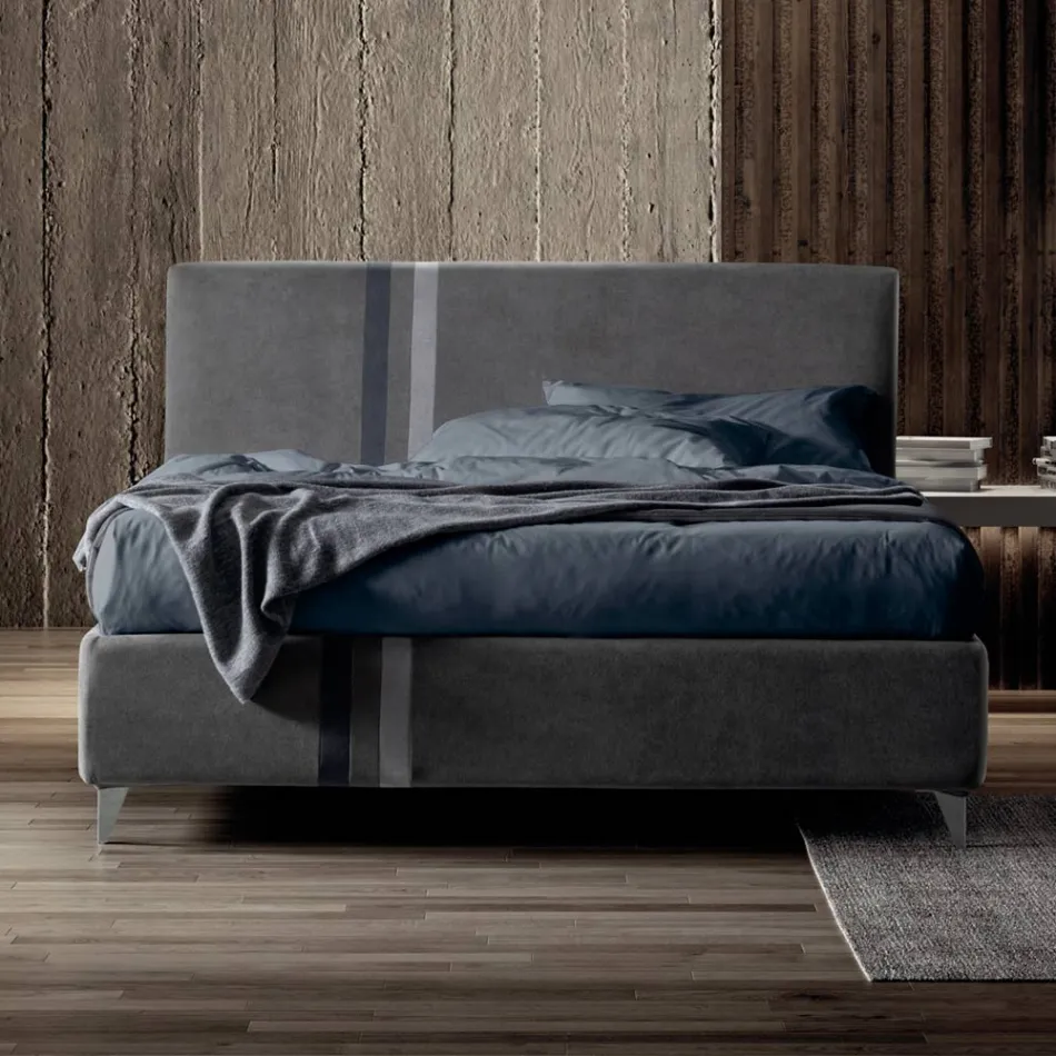 Letto Matrimoniale 160x190 con 2 Strisce Bicolore Verticali e Parallele - Paolo Viadurini