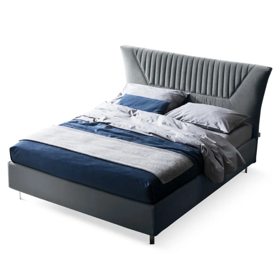 Letto Matrimoniale 160x190 con Inserti Trapuntati a Doghe Larghe - Fresche Viadurini
