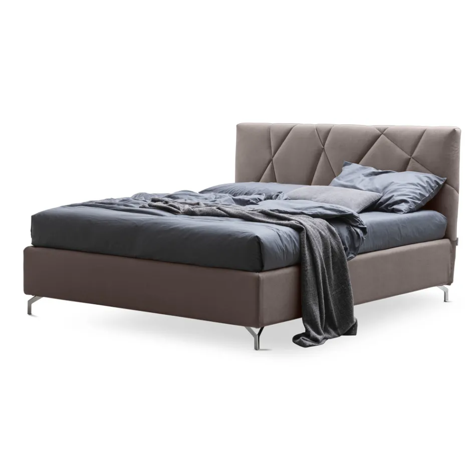 Letto Matrimoniale 160x190 con Lavorazione a Trapuntatura Geometrica - Ciottolino Viadurini