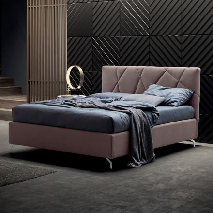 Letto Matrimoniale 160x190 con Lavorazione a Trapuntatura Geometrica - Ciottolino Viadurini