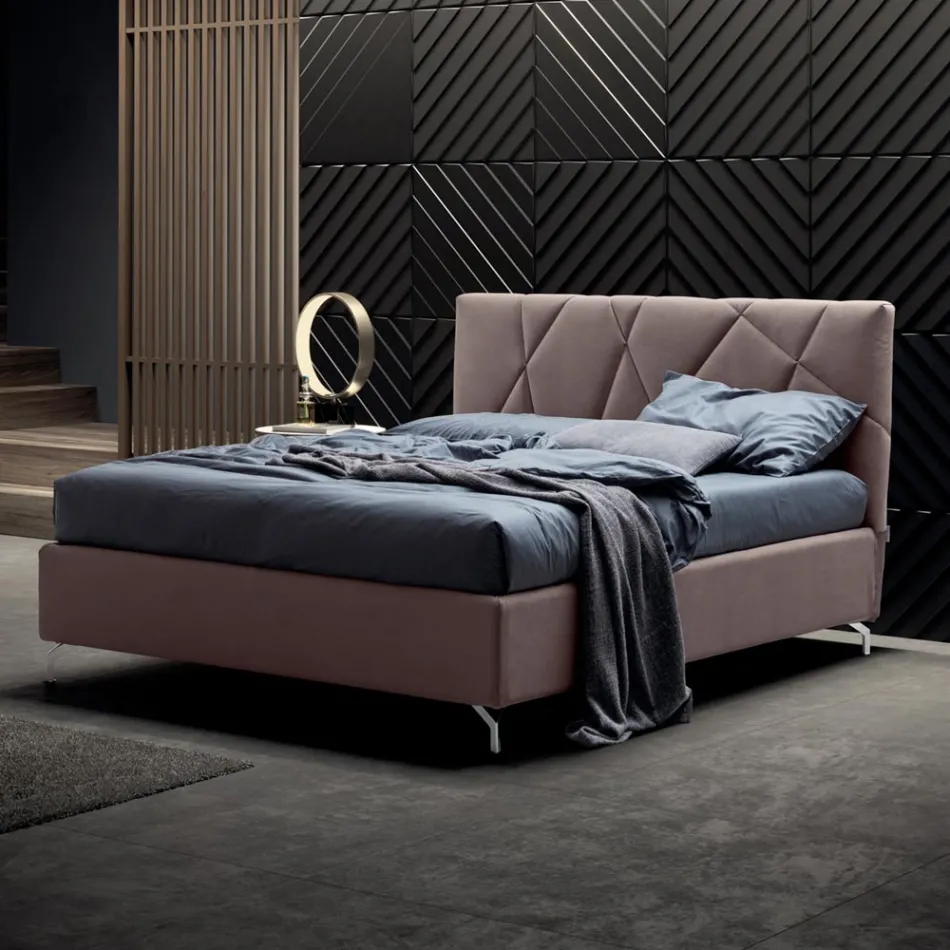 Letto Matrimoniale 160x190 con Lavorazione a Trapuntatura Geometrica - Ciottolino Viadurini