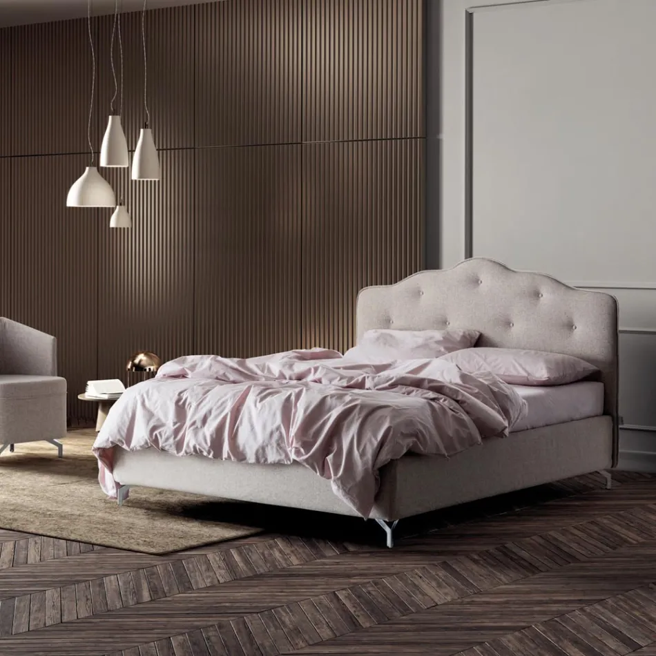 Letto Matrimoniale 160x190 con Testata a Balza Perimetrale e Bottoni - Riposo Viadurini